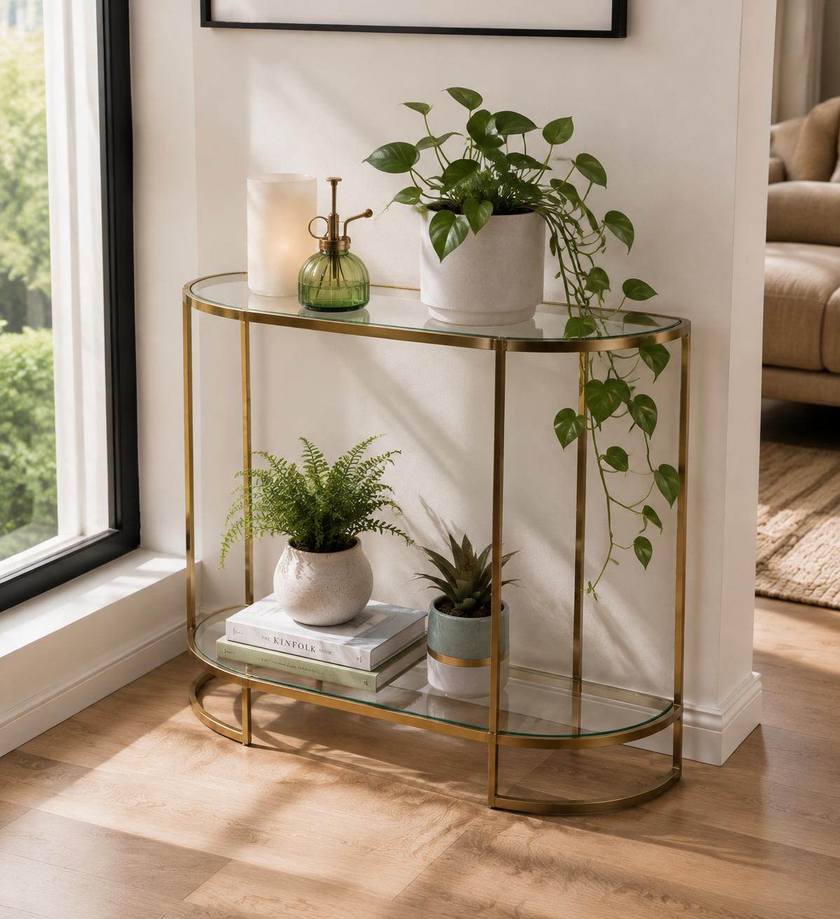 Movellaq™ Elvina Glass Top Plant Console Stand